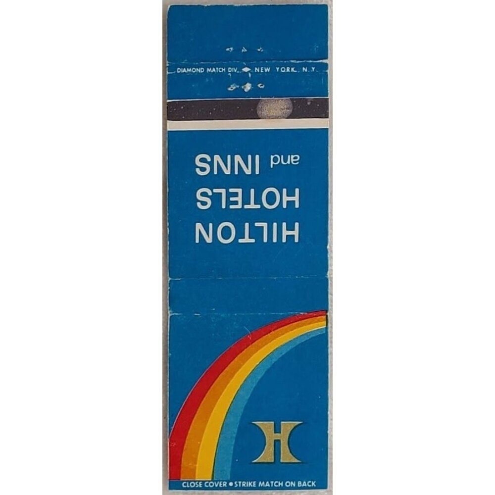 Vintage Matchbook Cover Hilton Hotels & Inns Blue with Rainbow - Picture 2 of 5